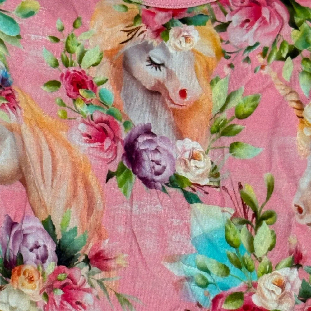 Bums & Roses Ruffle Dress 6-12 months “Horn to Be Wild” Unicorn Print w/headband - Picture 3 of 4